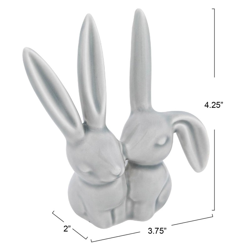 Creative Co-Op Decorative Ceramic Bunny Rabbit Figurine, Gray Ring Holder,