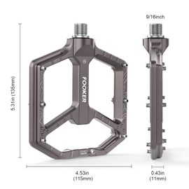 FOOKER Bike Pedals,Aluminum 9/16" Sealed Bearing Bicycle Pedals Lightweight Wide Flat Platform for Road Mountain BMX MTB Bike (Titanium)