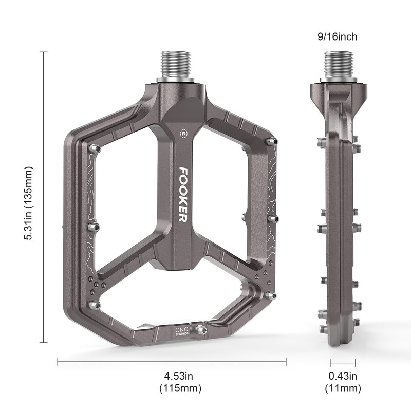 FOOKER Bike Pedals,Aluminum 9/16" Sealed Bearing Bicycle Pedals Lightweight Wide