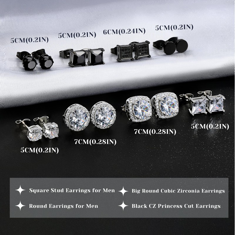 RIOSO 8 Pairs Stainless Steel Stud Earrings for Men Women