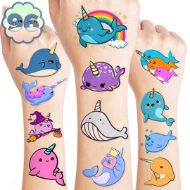 Narwhal Temporary Tattoos - Themed Whale Unicorn Birthday Party Supplies Decorations 96PCS Tattoos Stickers Party Favors Animal Fun Super Cute Kids Girls Boys Gifts Classroom School Prizes Christmas