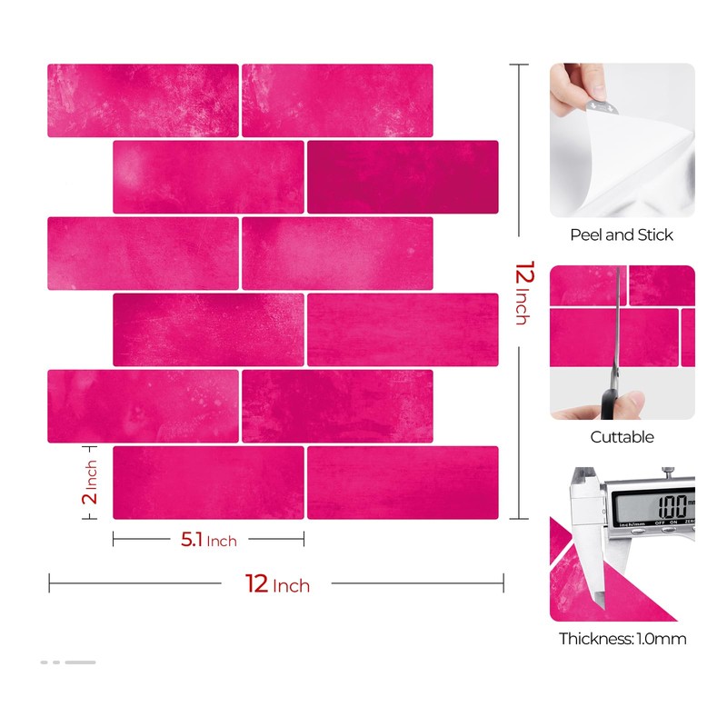 Livelynine 32-pcs Peel and Stick Backsplash Subway Tile Pink Bathroom