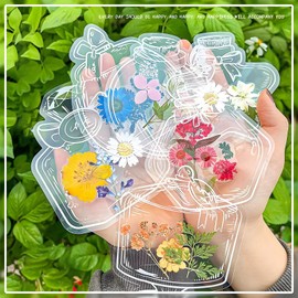 40 PCS Transparent Dried Flower Bookmarks, 2025 New Clear Jars Stickers Set, Can Be Treasured for a Long Time, for Book Lovers (40Pcs Bookmarks-Set D)