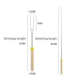HRLORK 4 Pack Marshmallow Toasting Forks Marshmallow Toasting Kit Stainless Telescoping Barbecue Forks Wooden Handle BBQ Roasting Sticks for Bonfire Camping
