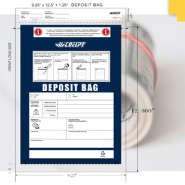 9×12 Bank Deposit Currency Bags 100 Count, Plastic Money Bags, Sequential Barcodes, Tamper-Evident, Tear-Off Receipt for Cash Handling and Transpotation