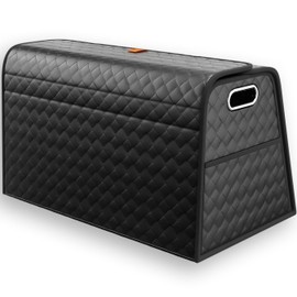 Aiuwo Foldable Leather Trunk Organizer for Car, SUV, Truck, MPV, Multi-Compartment Storage Box for Shopping, Camping, Picnic, Home, Garage box (Black, Large)