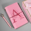 Initials PU Leather Notebook with Pen, Pink Refillable Diary for