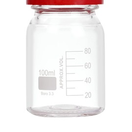 Pastein 4 Pieces100ml Graduated Round Reagent Media Storage Lab Bottles with GL45 PBT Red Screw Cap, 3.3 Borosilicate Clear Glass