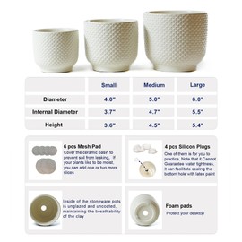 4 + 5 + 6 Inch Ceramic Pots for Indoor Plants, Succulents Plant Pots, Orchid Flower Pot with Drainage Hole, Modern Clay Stoneware Planters, Set of 3 (White, 4+5+6 Inch)