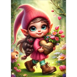 QQYRHN 5D Cartoon Girl Diamond Painting Kit for Adults Beginners Fantasy Elf Diamond Art Kits Complete DIY Flowers Diamond Embroidery Set Perfect for Relaxation and Decoration 30 x 40 cm