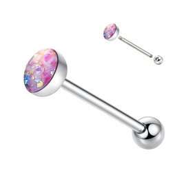 Men'S And Women'S Gradient Color Changing Opal Tongue Ring, Stainless Steel Threaded Tongue Perforated Barbell Jewelry
