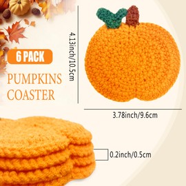 Fall Pumpkin Crochet Coaster 6 Pack, Fall Pumpkin Decor Handmade Knitted Drink Coaster Set, Autumn Decoration Drink Cup Pad Mats for Table Protection, Thanksgiving Home Kitchen Party Table Decor