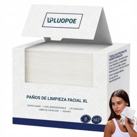 Toallas Faciales Desechables 100% Base Biológica, 25x30cm | Paños de Algodón Sin Pelusas, Toallitas Desmaquillantes Secas Ultra Suaves para Piel Sensible, Biodegradables