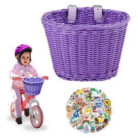Aikolesa Kid Bike Basket, Girls Bike Basket Front Kids Handlebar, Mini Handlebar Storage Bicycle Basket fits Most Bikes, Beach Cruiser, Stationary Bike, Ebike, Road Bike (Purple)