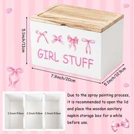 R HORSE Tampon Holder for Bathroom - Coquette Pink Bow Feminine Product Organizer with Lid, Shark Week Tampon Storage Wood Pad Organize Case Girl Stuff Box for Toilet Bathroom Organizer Accessories