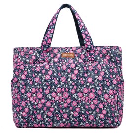 WEIBIN Large Tote Bag for Women, Floral Quilted Cotton Handbags with 7 Pockets for Work Travel Daily Bag