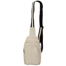 SH Leder Anita G545 Women's Genuine Leather Unisex Chest Bag for Festival Travel Medium Waist Bag Crossbody Bag Women Leather Bag 16 x 29 cm, beige