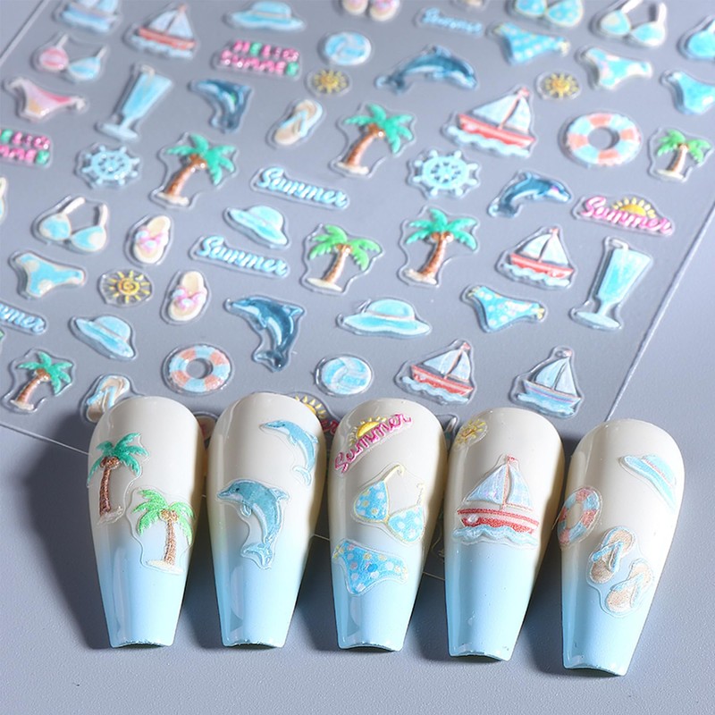 IDDFEVE Embossed Summer Nail Art Stickers - 5D Beach Palm