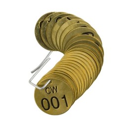Brady 232561 1/2" Diameter Stamped Brass Valve Tags, Numbers 001-025, Legend "CW" (25 per Package)