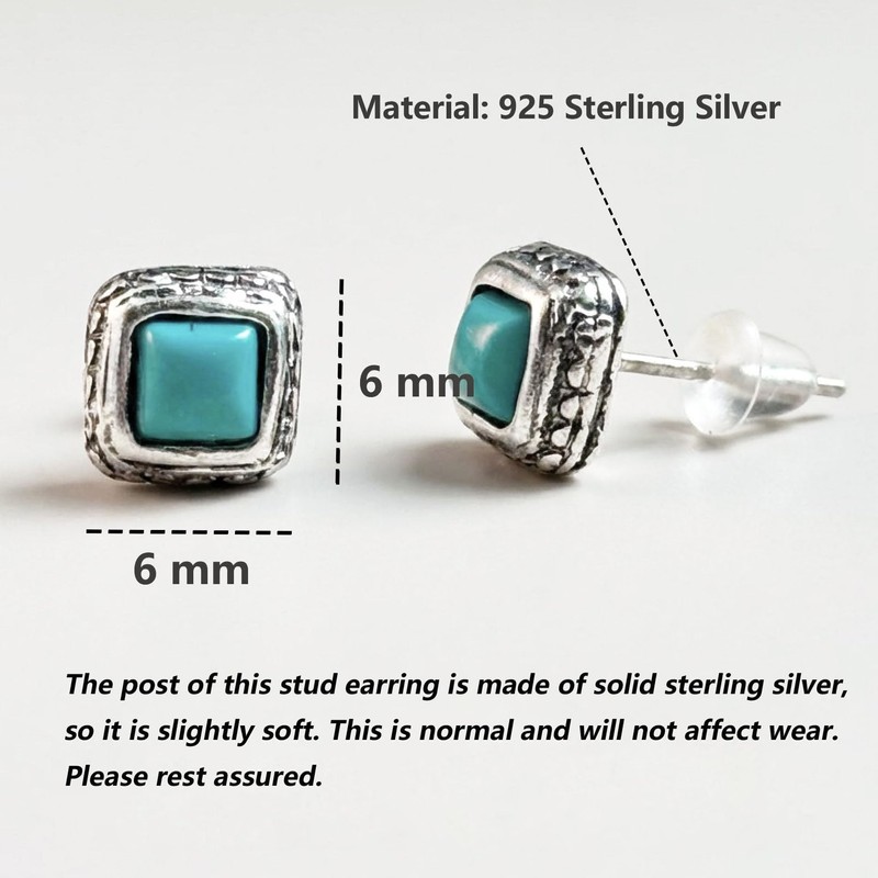 Turquoise Earrings, Vintage Small Stud Earrings for Men with 925