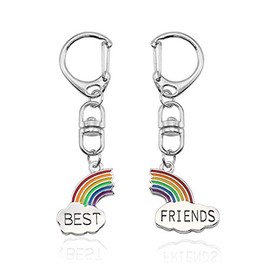 BFF Friendship Gifts for 2 - Best Friend Keychains BFF Gifts for 2 Matching Heart Best Friends Forever Pendant Key Chain Rings Set