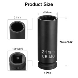 21mm Impact Socket for Scaffolding, 21mm Socket, Heavy Duty CR-MO, Drive Deep Sock-et with Retaining Pin and O-Ring, 1/2 Impact Sockets for Scaffolding and Industrial Use