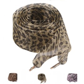 Beojonvy 2 Stück modische Schnürsenkel Breites Leoparden-Muster Seidensatinband 4 cm Breite Länge 120 cm / 140 cm weiche flache Ersatzschnürsenkel für Sportschuhe Freizeitschuhe