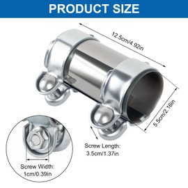 Auspuffschelle Edelstahl Rohrverbinder, Ø 55 mm x 125 mm Auspuff Schelle Rohrverbinder, Doppelschelle Auspuff Schellen Universal Auspuffrohrklemme für Auspuffrohr