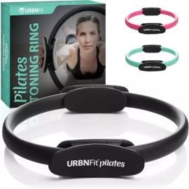 URBNFit 필라테스 링 - 듀얼 그립이 포함된 12인치 매직 서클 허벅지 안쪽 운동을 위한 폼 패드 토닝 [Black] URBNFit Pilates Ring - 12-Inch Magic Circle with Dual Grips for Inner Thigh Workouts with Foam Pad Toning [Black]