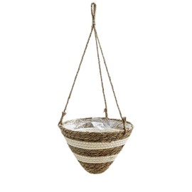 Blumentöpfe Hängende, Seegras Pflanzentopf, Hängender Pflanzerkorb, Handgewebt Blumenampel Pflanzenaufhänger mit Hängendem Seil für Sukkulenten, Kakteen, Kräuter im Innen- und Außenbereich (Weiß I)