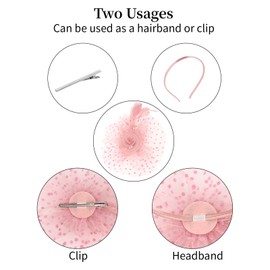 YARIEW 2025 Fascinators Hats for Women, Pearl Necklace for Women Tea Party Hats for women Feather Fascinator Headband for Wedding, Tea Party, Cocktail Dress Outfits Pink