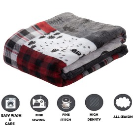 Elegant Comfort Luxury Velvet Super Soft Christmas Prints Fleece Blanket-Holiday Theme Home Décor Fuzzy Warm and Cozy Throws for Winter Bedding, Couch and Gift, 50 x 60 inch, Patch