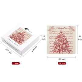 WRAPAHOLIC 50Pcs Christmas Paper Napkins - 3 Ply Red Christmas Tree and Song Disposable Luncheon Napkin for Christmas Party Supplies Tableware, Xmas Holiday - 6. 5 x 6.5 In
