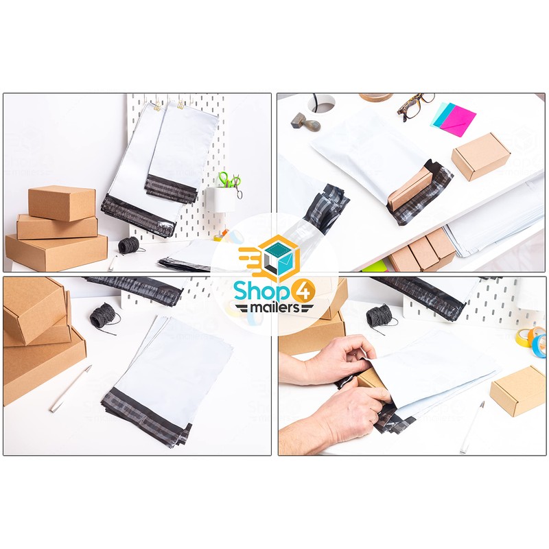 Shop4Mailers 7.5 x 10.5 Glossy White Plastic Self Seal Poly