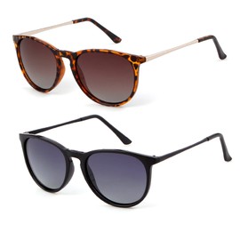 DQbhzh Womens Mens Polarized Sunglasses Vintage Retro Classic Round Mirrored lens 100% UV Protection Shades Sun Glasses Trendy 2 Pack Leopard Brown/Glossy Black Gradient Grey