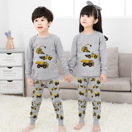 LXKA Boys Pyjamas Kids Pjs Toddler Clothes Sleepwear 100% Cotton Dinosaur Digger Shark Fire Truck Print Long Sleeve Shirts & Bottoms 2 Pieces Clothing Outfits Nightwear 2-8 Years