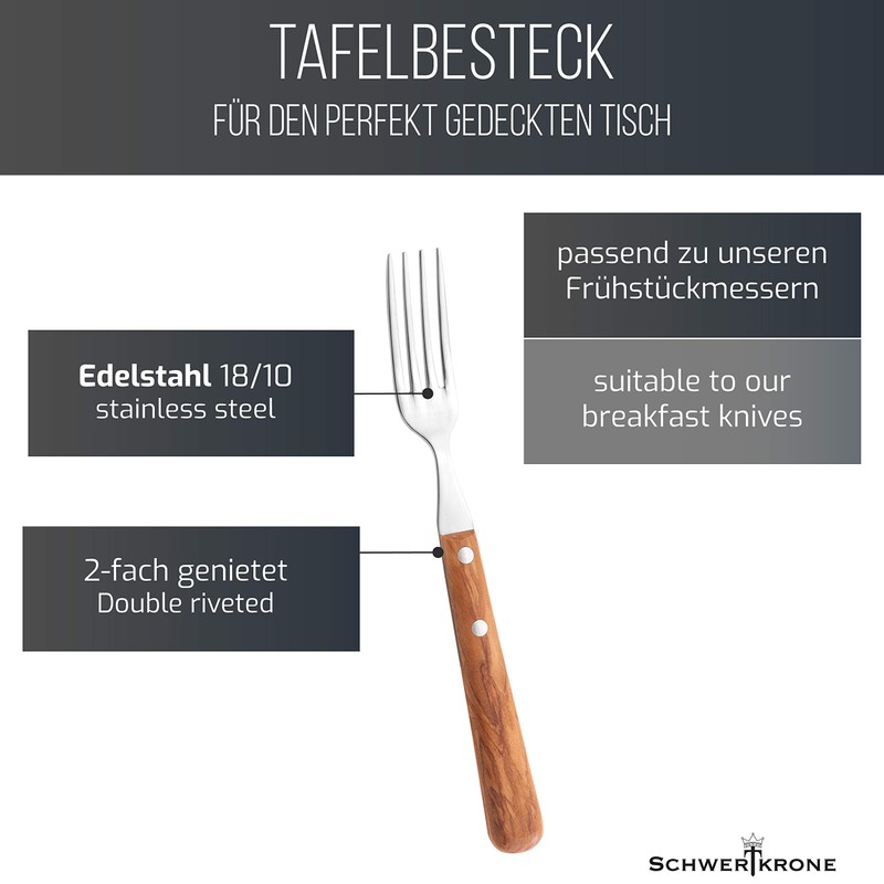 Schwertkrone Dinner Fork Olive Wood 18/10 Stainless Steel