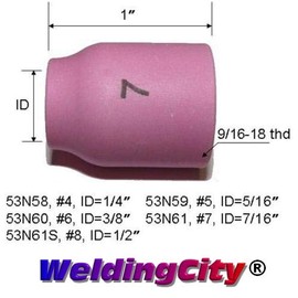 WeldingCity 10-pk Gas Lens Ceramic Cup Alumina 53N61 (#7, 7/16") for TIG Welding Torch 9, 20 and 25 Series from Weldcraft Lincoln Miller ESAB CK