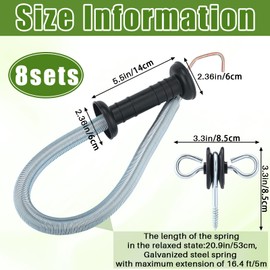 Hicarer 8 Set Electric Fence Spring Gate Handles Kit, Fence Handles with Spring, Corner End Screw-in Ring Insulators, 16 Feet Retractable Electric Gate, Black