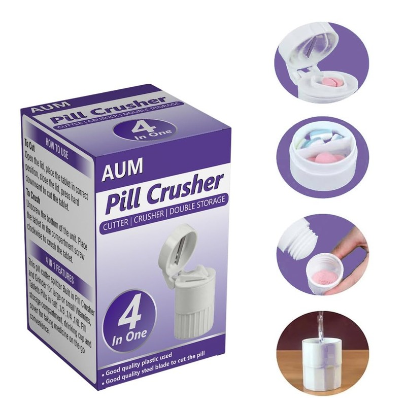 Pill Crusher/Cutter/Double syorage 4in one-Ergonomic & Durable Tablet Crusher for