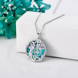 URONE Tree of Life Necklace 925 Silver Compass Pendant Tree of Life Necklace Tree of Life Jewellery for Women, No Gemstone