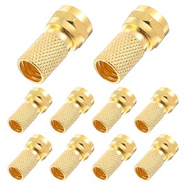 Bruislard 10 Pcs Coaxial Cable Connector Gold Coaxial Cable Male Twist-on Adapter for Satellite Dish TV Antenna(Copper)