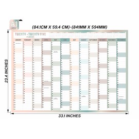 A1 Wall Planner 2025 Wall Calendar Large Jan to Dec Yearly Planner Full Year Planning Chart Academic Annual Poster for Student Family School Office Work Study 59.4x84.1cm(Folded)(1pc)(Multi)
