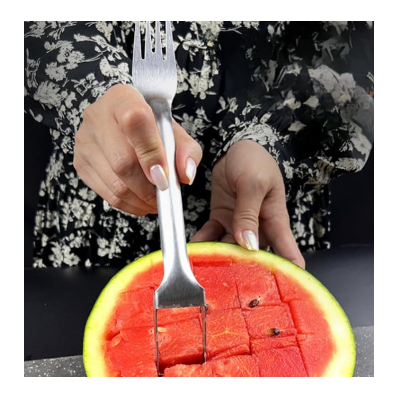 Premium Stainless Steel Watermelon Slicer Fork Set - 2-in-1 Cutter