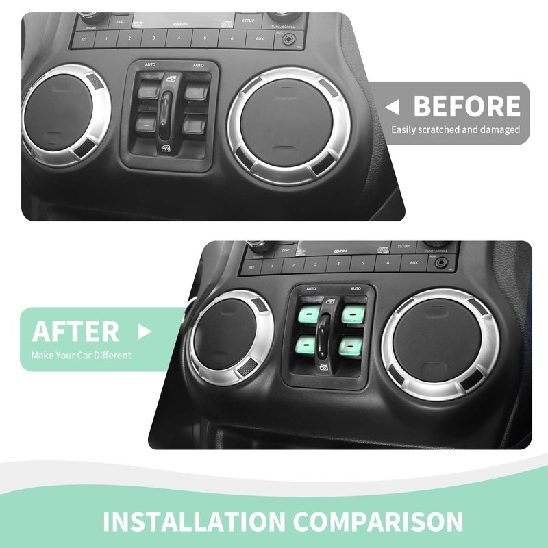 RAZPOY JK Window Switch Cover, 4PCS Center Console Window Switch