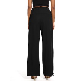 M MOTEEPI Black Dress Pants for Women Work Loose Fit Slacks for Women Dressy High Waisted Waffle Pants Pull On Pant Straight Leg Trousers Fall Bottoms XXL