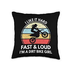 Vintage Dirt Bike Gift Co. I Like It Hard Fast and Loud I'm A Dirt Bike Girl Throw Pillow, 16x16, Multicolor