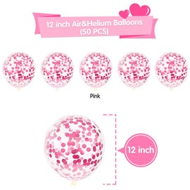 Fangoo Pack of 50 Pink Confetti Balloons Latex Confetti Balloons Pink Party Balloons for Birthday Party Wedding Engagement Anniversary Baby Shower Graduation Christmas Carnival Decoration