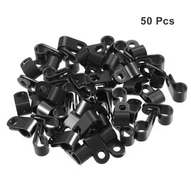 sourcing map 50Pcs Nylon R-type Cable Clamp Organizer Cord Clips for Wire Management 7.9mm Black CC-1.5