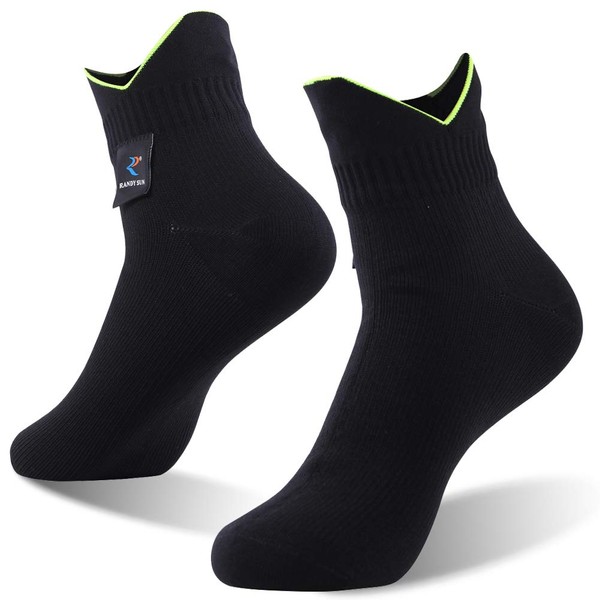 RANDY SUN 100% Waterproof Socks, Climbing Socks Breathable Unisex Running Hiking Baseball Field Training Socks, 1 Pair-Black-Ankle Socks,Large